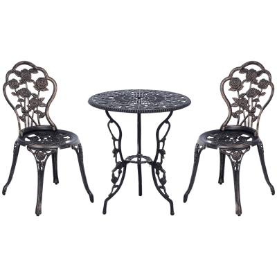 Outsunny Tavolo con sedia da giardino 60cm x 60cm x 67cm Bronzo