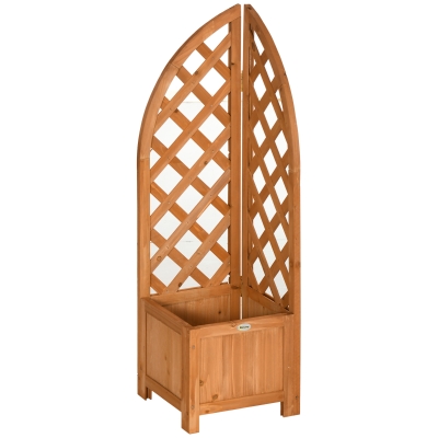Outsunny Buitenzonnig verhoogd bed met latwerk, bloembak, bloempot, plantenpot bruin