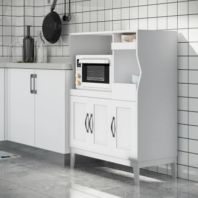 HOMCOM Credenza Cucina 2 Armadietti e Ripiani Estraibili Bianco