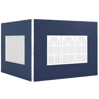 Outsunny Set van 2 zijwanden voor paviljoen 3x3 3x6 waterdicht zijpanelen met raam Blauw