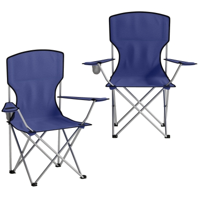 Outsunny Portable Camping Chair Set of 2 with Cup Holders Blue
