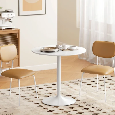 HOMCOM Eettafel voor 2 Personen, Ronde Tafelblad Ø80 cm, MDF en Staal, Antislip, Wit, 75H cm