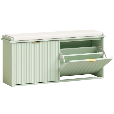 HOMCOM Banco Zapatero con Cojín Acolchado y Cajón Abatible para Pasillo 104x26x47,5 cm Verde