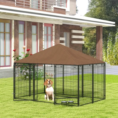 Țarc pentru câini din metal 211x141x151 cm, negru și maro