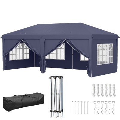 Outsunny Gazebo Pieghevole 6x3 m con 6 Pannelli e Finestre Blu