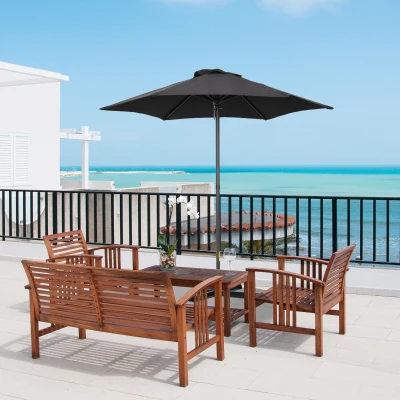 Outsunny Parasol Ø196 cm met Kantelfunctie, Zeshoekig voor Strand, Balkon en Tuin, Zwart