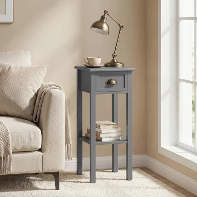 HOMCOM Mesa Auxiliar Estilo Moderno Mesita Auxiliar con Cajón y Estante de Almacenamiento 30x30x75 cm Gris