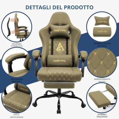Sedia gaming ergonomica, Verde