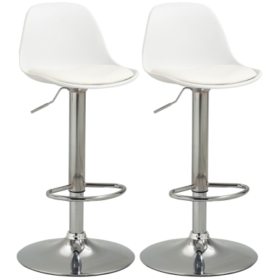 HOMCOM Lot 2 Tabourets Bar Réglables avec Dossier Blanc