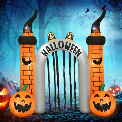 Outsunny Opblaasbare Halloween-boog, pompoenontwerp, LEDs, haringen, polyester