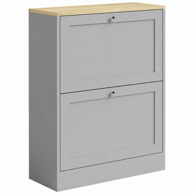 HOMCOM Sapateira 12 Pares Móvel de Entrada com 2 Gavetas Basculantes e Prateleiras Ajustáveis 60x23,5x80 cm Cinza