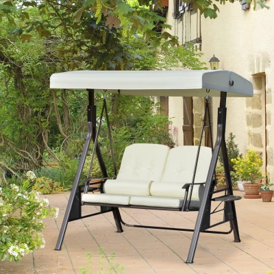 Outsunny 2-zits tuinschommelstoel met luifel Kussenblad Metaal Polyester Beige 162 x 118 x 173 cm