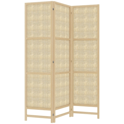 HOMCOM Driedelige, Opvouwbare Kamerscherm, 180 cm Vrijstaande Scheidingswand met Handgeweven Design voor Thuis, Natuur