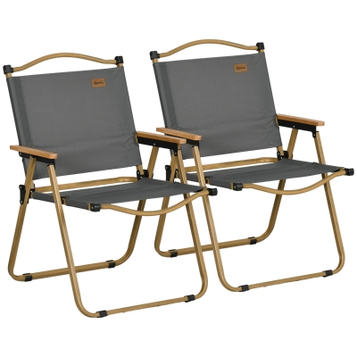 Outsunny Chaises Camping Pliantes Gris Foncé Lot de 2