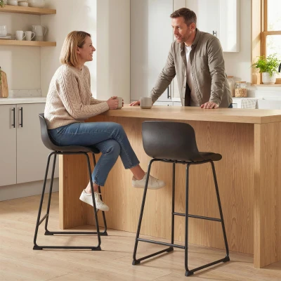 HOMCOM Bar Stools Set of 2 PU Leather Counter Height Black