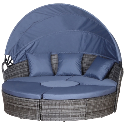Outsunny 5-Piece Rattan Lounge Set Grey Patio Sofa Bed