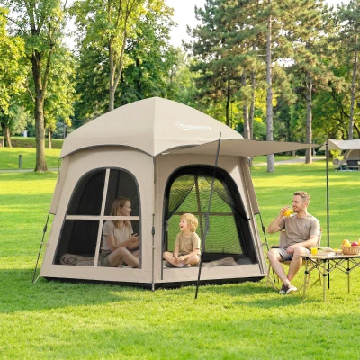 Outsunny Pop-Up Camping Tent 3-4 Person Waterproof Khaki
