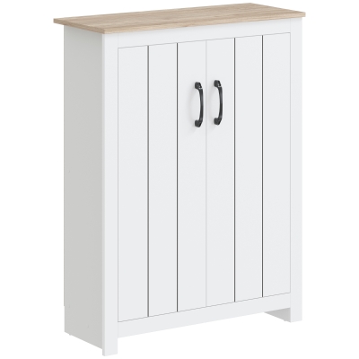 HOMCOM Sapateira 4 Níveis 12 Pares Armário para Sapatos 2 Portas e Prateleiras Ajustáveis 80x32,8x105 cm Carvalho e Branco