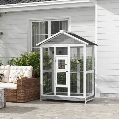 PawHut Houten vogelkooi met 4 zitstokken, asfaltdak, waterdicht, 112 x 68 x 154 cm