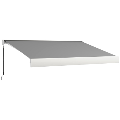 Outsunny Elektrische/Handmatig Uitschuifbare Zonnescherm, Volledig Gesloten Cassette, Afstandsbediening, Aluminium Frame, 4 x 3 m, Lichtgrijs