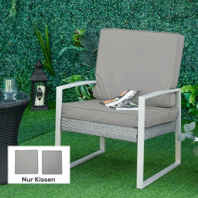 Outsunny Set van 2 zitkussens, 56 x 52 cm stoelkussens met rits, stofhoes, 7 cm dikke vulling, wasbaar Lichtgrijs