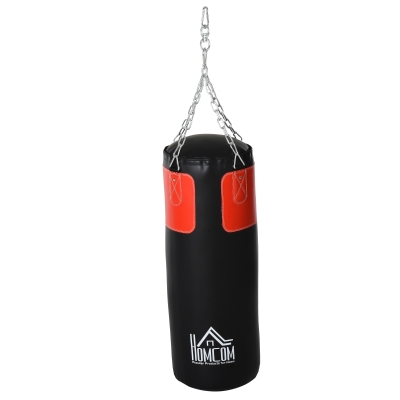 HOMCOM Boxsack-Set Box-Set mit Boxhandschuhen Gefüllt Set für Erwachsene Jugendlichen Hanging Boxing Heavy Bag 16 KG Ø30 x 120 cm Schwarz+Rot