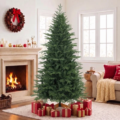 HOMCOM 7ft Artificial Christmas Tree Pine Wood Stand Green