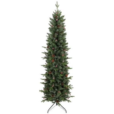 HOMCOM Slim Pine Christmas Tree 7ft 904 Tips Steel Stand Green