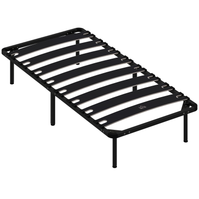 HOMCOM Estrutura de Cama 90x190 cm de Aço com Espaço de Armazenamento em Madeira de Álamo Capacidade 300 kg Preto