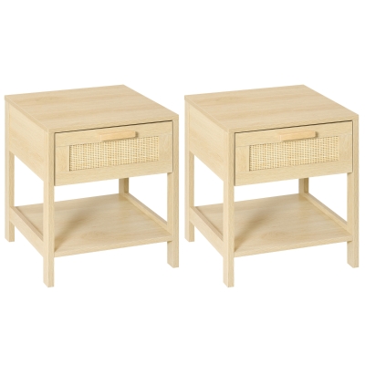 HOMCOM Rattan Drawer Nightstand Set of 2 Farmhouse