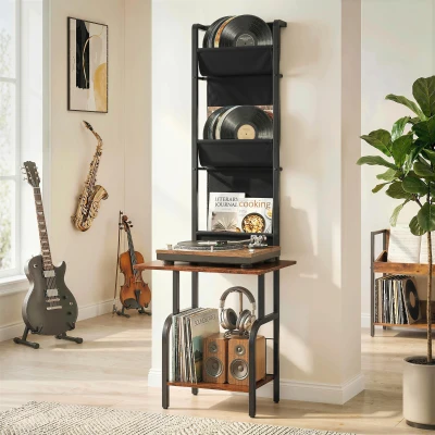 HOMCOM Record Player Stand with Storage Rustic Brown Black