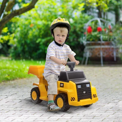 HOMCOM Elektrische kiepwagen voor kinderen, kantelbare laadruimte, max. 3 km/h, koplamp, claxon, geel, 74,5 x 36 x 43,5 cm