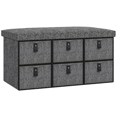 HOMCOM Gepolsterte Schuhbank, 6 Schuhfächer, MDF-Rahmen, Leinenoptik, Grau
