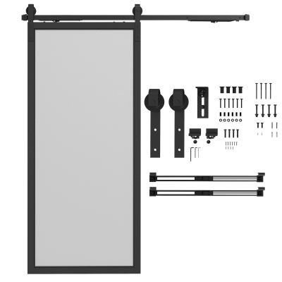 HOMCOM Schuifdeurset, Stil & Soepel, voor Hout- & Cementmuren, 183 cm, Staal, Zwart