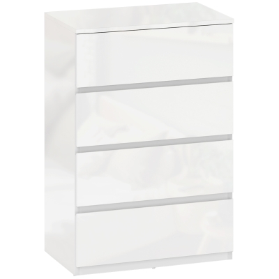 HOMCOM High Gloss Chest of Drawers, 4-Drawer Storage Cabinets, Modern Dresser for Bedroom, White