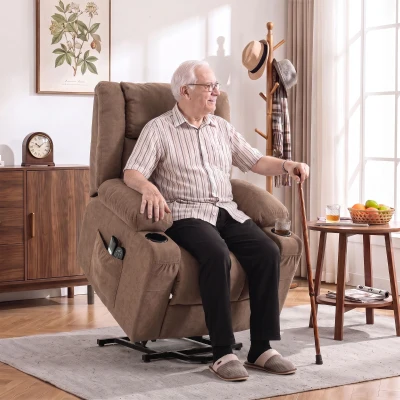 HOMCOM Dual Motor Recliner Chair, 55° Electric Lift Chair for Elderly, Recliner Armchair with Massage and Heat, Brown