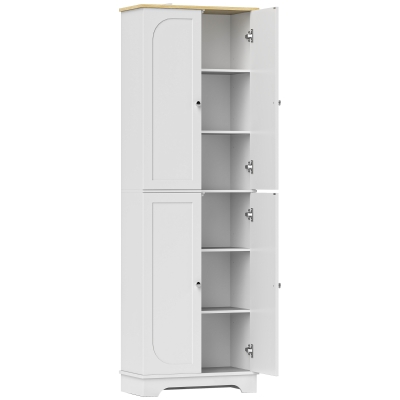 HOMCOM Armário de Cozinha Armário Alto de Cozinha Móvel Auxiliar de Cozinha com 4 Portas e Prateleiras Ajustáveis 60x30x183 cm Branco