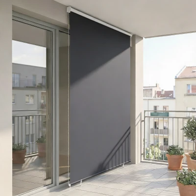 Outsunny Außenrollo 160 x 240 cm Ausziehbar Balkonrollo mit Perlenzug UPF30+ Senkrechtmarkise Dunkelgrau
