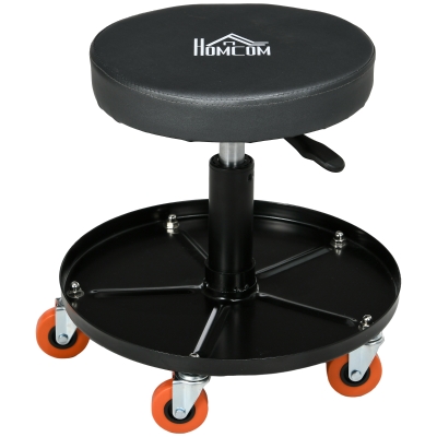 HOMCOM Pneumatic Workshop Stool with Tool Tray & Wheels - Black