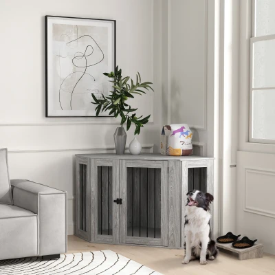 PawHut 2 in 1 Dog Crate Side Table with Cushion Grey 122x61cm