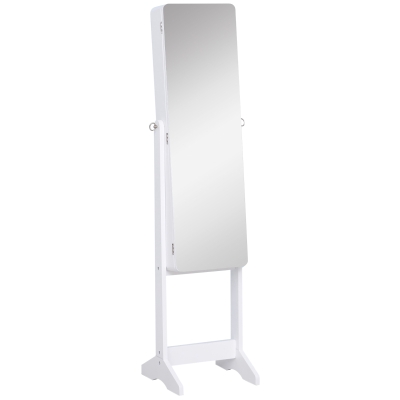 HOMCOM LED Schmuckschrank mit Innenspiegel Spiegelschrank klappbare Ablage Standspiegel verstellbar Weiß 146 cm hoch