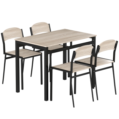 HOMCOM Conjunto de Mesa y 4 Sillas de Comedor para 4 Personas, Estilo Moderno con Estructura Metálica, Roble y Negro