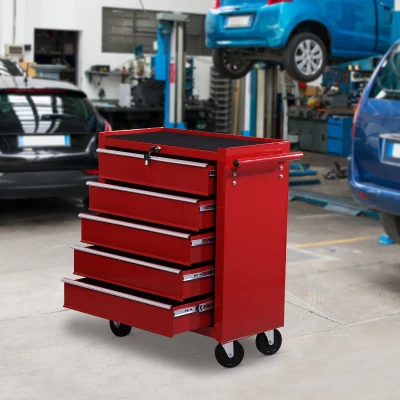 Homcom Caisse à Outils avec Chariot en Acier Rouge 68 x 39 x 71 cm