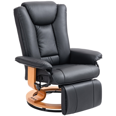 HOMCOM Relaxstoel met Ligfunctie, Draaibaar, tot 150 kg, Kunstlederbekleding, Stalen Frame, Zwart