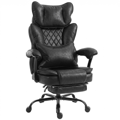 HOMCOM Executive Office Chair, Leathaire Big and Tall Office Chair 180 kg with Wide Seat, Reclining, Lumbar Support, Black
