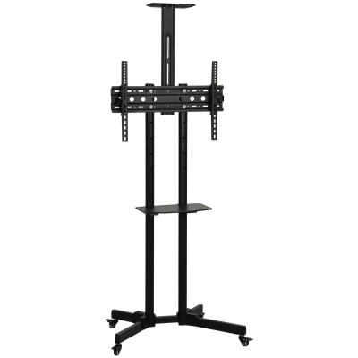 HOMCOM Mobiele tv-standaard op wielen voor 32-75 inch, kantelbaar en in hoogte verstelbaar, met vergrendelbare wielen, zwart
