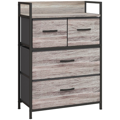 HOMCOM Cómoda de Quarto Armário de Armazenamento com 4 Gavetas Dobráveis Prateleira Aberta e Estrutura de Aço para Sala Entrada 60x29x85 cm Cinzento