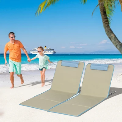 Outsunny 2-delig Strandmat Set, Verstelbaar, Opvouwbaar, 124L x 53B x 37-50H cm, Beige