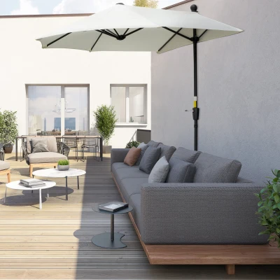 Outsunny Parasol de Terraza 200x190x240 cm con Manivela Poste de Acero y Base Cruzada Anti-UV para Terraza Balcón Crema