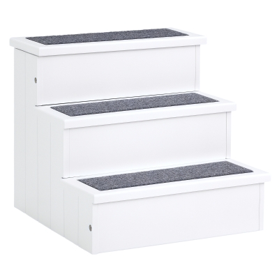 PawHut Wooden Dog Steps Pet Stairs with Storage White